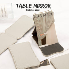 Chic INS Style! Eco-friendly Leather Wrap, In-stock 68*108mm Rectangular Folding Makeup Mirror, featuring Stainless Steel Lenses for Rust-proof and Shatter-resistant elegance. The perfect festive gift for friends