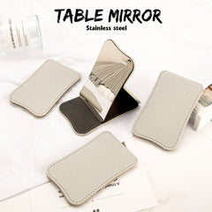 Chic INS Style! Eco-friendly Leather Wrap, In-stock 68*108mm Rectangular Folding Makeup Mirror, featuring Stainless Steel Lenses for Rust-proof and Shatter-resistant elegance. The perfect festive gift for friends