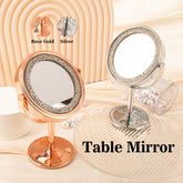 1PC The Smooth Color Of The Round Table Mirror And Diamond-encrusted Decoration Makes Your Room Decoration More High-end Very Suitable For Home Makeup Making Your Makeup More Perfect And Exquisite