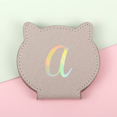 1PC Stainless Steel Makeup Mirror Heart Single Side Compact Mirror Pink And Khaki Leather Colored Letters Paints Can Be Placed Suitable For Use When Making Up Free Hands It Is The Best Choice For Home Or Gift Giving For Mother Sister And Lover
