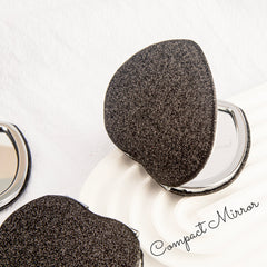 Glitter Gilt Leather Heart-Shaped Makeup Mirror, 7cm In-Stock, Available in Pink, Black, Gold, and Rose Gold, Silver Plating