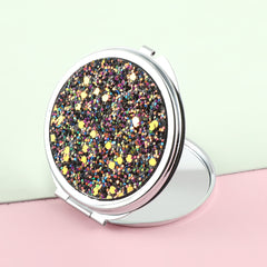 Round Key Chain Makeup Mirror Folding Double Side Compact Mirror The Colorful Loose Powder Is Beautiful And Shiny Very