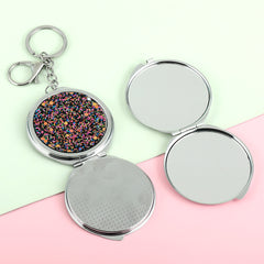 Round Key Chain Makeup Mirror Folding Double Side Compact Mirror The Colorful Loose Powder Is Beautiful And Shiny Very