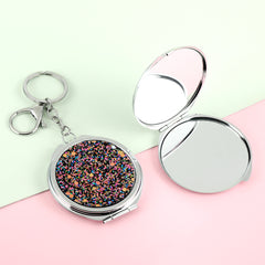 Round Key Chain Makeup Mirror Folding Double Side Compact Mirror The Colorful Loose Powder Is Beautiful And Shiny Very