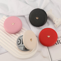 1PC Round Environment-friendly Leather  Folding Double Side Compact Mirror 2X Magnification Beautiful Metal Crown Decoration Can Be Used As A Gift For Mom Sister Or Friend Suitable As A Gift For Various Festivals And Also Suitable For Various Occasions