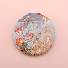 1PC PU Leather Makeup Mirror Folding Round Double Side Compact Mirror 2X Magnification Artistic Pattern Suitable As Gift For Sister And Mother Or Lover Suitable For Birthday And Valentine's Day  And Various Festivals And Also Suitable For All Occasions