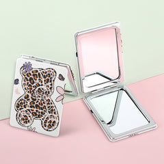 1PC PU Leather Makeup Mirror Folding Rectangle Double Side Compact Mirror 2X Magnification Beautiful And Lovely Pattern Suitable As Gift For Sister And Mother Or Lover Suitable For Various Festivals And Also Suitable For All Occasions