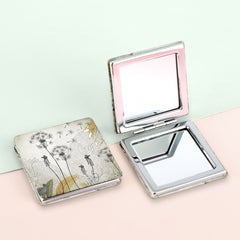 1PC PU Leather Makeup Mirror Square Folding Double-sided Cosmetic Mirror  2X Magnification Beautiful Lovely Prints Are Suitable For Girls As Gifts For Various Festivals And Also Suitable For Various Occasions At Home Outside And Other Occasions