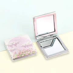 1PC PU Leather Makeup Mirror Square Folding Double-sided Cosmetic Mirror  2X Magnification Beautiful Lovely Prints Are Suitable For Girls As Gifts For Various Festivals And Also Suitable For Various Occasions At Home Outside And Other Occasions