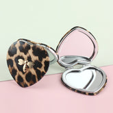 1PC Heart PU Leather Makeup Mirror Leopard Pattern Metal Bee Decoration Folding Double Side Compact Mirror 2X Magnification Suitable As Gift For Sister And Mother Suitable For Birthdays And Various Festivals And Suitable For All Occasions