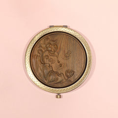 Round Makeup Mirror Metal Frame With Wood Grain Carving 2X Magnification Dual-Sided HD Mirror For Precise Makeup Elegant Design