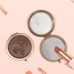 Round Makeup Mirror Metal Frame With Wood Grain Carving 2X Magnification Dual-Sided HD Mirror For Precise Makeup Elegant Design