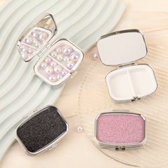 Rectangular Metal Pillbox With Colorful Powder Decoration And Built-In Mirror