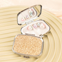 Rectangular Metal Pillbox With Colorful Powder Decoration And Built-In Mirror