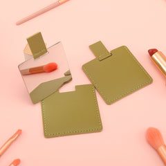 1 PC Square Sliding Single-Sided Makeup Mirror Stainless Steel With Leather Exterior Portable Compact Design Ideal For Precision Makeup Perfect Gift For Mother Daughter Sister Girlfriend Suitable For Home Office Travel And More