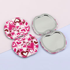 1 PC Apple-Shaped Printed PU Leather Makeup Mirror And Portable Design Dual-Sided 2X Magnification Compact Mirror For Makeup Perfect Gift For Mother Sister Girlfriend Suitable For Home Office Travel And More