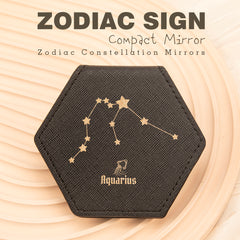 1 PC Hexagon Single-Sided Makeup Mirror Zodiac Series Premium Leather Shell Durable Stainless Steel Frame Unique Astrology Design Ideal For Personal Use Perfect Gift For Friends Or Family Compact And Portable For Home Office Or Travel