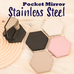 1 PC Hexagon Single-Sided Makeup Mirror Zodiac Series Premium Leather Shell Durable Stainless Steel Frame Unique Astrology Design Ideal For Personal Use Perfect Gift For Friends Or Family Compact And Portable For Home Office Or Travel