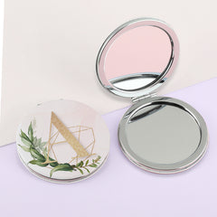 1 PC 7cm Round Double-Sided Folding Makeup Mirror PU Leather With Letter Pattern 2X Magnification Compact Portable Design Perfect For Precision Makeup Ideal Gift For Mother Daughter Sister Girlfriend Suitable For Home Office Travel And More