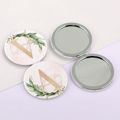 1 PC 7cm Round Double-Sided Folding Makeup Mirror PU Leather With Letter Pattern 2X Magnification Compact Portable Design Perfect For Precision Makeup Ideal Gift For Mother Daughter Sister Girlfriend Suitable For Home Office Travel And More
