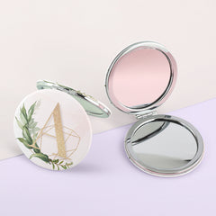 1 PC 7cm Round Double-Sided Folding Makeup Mirror PU Leather With Letter Pattern 2X Magnification Compact Portable Design Perfect For Precision Makeup Ideal Gift For Mother Daughter Sister Girlfriend Suitable For Home Office Travel And More