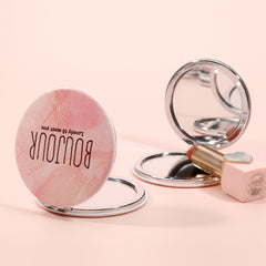 ✨ Elevate Your Style with Boujour ✨ — 60mm Circular Double-Sided Portable Makeup Mirror featuring chic INS-style lettering, 2x magnification, and sleek silver electroplating. In-stock and ready to ship, it's the perfect holiday gift for your friends!