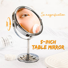 140*210mm Round Vanity Mirror, 360-Degree Rotation, In-stock Silver, Silver Plating, 3X Magnification