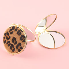 Chic Leopard Design, HD Glass Lens, Plating Gold, Metal Frame, 70*70mm Round Makeup Mirror, Show Class And Beauty