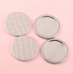 Fashionable PU Eco-Friendly Leather Round Cosmetic Mirror, HD Glass and Plating Silver Metal Frame, Diameter 70*70mm, Exquisite and Portable, Essential for Makeup