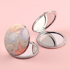 Customize Your Style, PU Leather Pattern Cosmetic Mirror, HD Glass, Plating Silver Frame, 70*70mm Round Design, Three-Color Patterns, Red, Blue and Black, Make Your Makeup More Exciting! #Personalized #EcoFriendlyFashion #SmallAndPortable