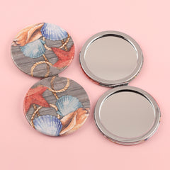 Customize Your Style, PU Leather Pattern Cosmetic Mirror, HD Glass, Plating Silver Frame, 70*70mm Round Design, Three-Color Patterns, Red, Blue and Black, Make Your Makeup More Exciting! #Personalized #EcoFriendlyFashion #SmallAndPortable