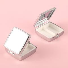 Portable Plating Silver Pill Box,2-Compartment Square Design, 55*55 mm Button Pill Box, Easy to Load Medications, Stylish and Practical, Carry It with You to Meet Your Various Medication Needs in Daily Life and Travel