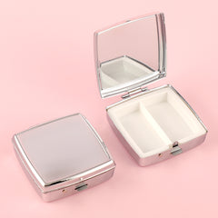 Portable Plating Silver Pill Box,2-Compartment Square Design, 55*55 mm Button Pill Box, Easy to Load Medications, Stylish and Practical, Carry It with You to Meet Your Various Medication Needs in Daily Life and Travel