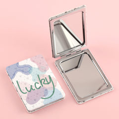 PU Glitte Eco-Friendly Leather, Sparkling HD Glass, Plating Silver and Gold Edge,A Must-Have Sterling Silver Fantasy Makeup Mirror for Friends