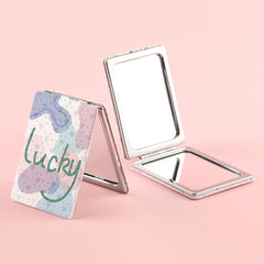 PU Glitte Eco-Friendly Leather, Sparkling HD Glass, Plating Silver and Gold Edge,A Must-Have Sterling Silver Fantasy Makeup Mirror for Friends