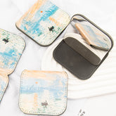 PU Eco-Friendly Leather Cosmetic Mirror, Uniquely Printed with Various Patterns, Stainless Steel Single-Sided Mirror Design, Shiny Plating Silver, Exquisite 75*80mm Square, an Excellent Choice for Your Bestie! π