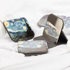 PU Eco-Friendly Leather Cosmetic Mirror, Uniquely Printed with Various Patterns, Stainless Steel Single-Sided Mirror Design, Shiny Plating Silver, Exquisite 75*80mm Square, an Excellent Choice for Your Bestie! 💖