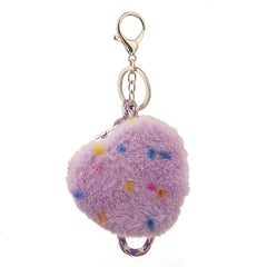Heart-Shaped Plush Compact Mirror with Lanyard - Cute Colorful Sprinkles Faux Fur Folding Travel Mirror