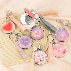 Round Compact Mirror with Keychain & Wristlet - Epoxy Resin Glossy Surface, Double-Sided Folding Travel Mirror - Portable 60mm Pocket Mirror for Women & Girls, Perfect for Purses, School Bags & Daily Touch-ups 💖✨