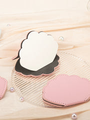 Unbreakable Stainless Steel Pocket Mirror with Shell / Cloud PU Leather Sleeve - Cute Scalloped Shatterproof Portable Travel Makeup Mirror for Purse, Wallet, Girls & Gifts (Pastel Pink) ๐โ๏ธ๐ชโจ