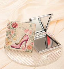 Vintage High Heel Compact Mirror Square PU Leather Folding Pocket Mirror Silver Metal Frame Dual Sided HD Glass Vanity CZPU2405274
