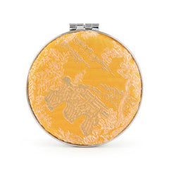 Round Compact Mirror Keychain with Song Brocade Fabric, Double-Sided Folding Makeup Mirror with Plastic Frame & Glass Mirror, Portable Purse Mirror for Women Girls Travel Daily Use