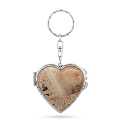 Heart-Shaped Marble & Pearl Acetate Compact Mirror Keychain, Double-Sided Folding Makeup Mirror with 95% High Reflectivity Lens, Silver Plated Portable Purse Mirror for Women & Girls
