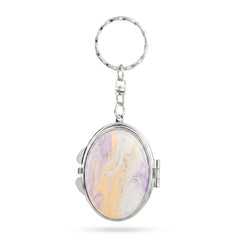 Oval Acetate Compact Mirror Keychain, Marble & Pearl Pattern Double Sided Makeup Mirror, Portable 95% Reflectivity Mirror with Keyring for Women, Travel, Daily Use
