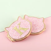 Cute Cat Ear Chunky Glitter Compact Mirror - Luxury Gold Electroplated Metal Double-Sided Folding Pocket Vanity Mirror with Sparkly Sequins & HD Glass for Purse, Travel, Girls & Gifts 🐱✨💖