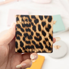 Leopard Print Square Compact Mirror, Stylish Double-Sided Folding Makeup Mirror with 95% High Reflectivity, Portable Pocket Mirror for Purse/Travel, Gift for Women & Fashion Lovers