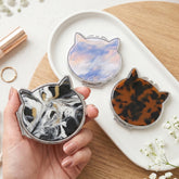 Acetate Cat Shape Compact Mirror - Cute Tortoiseshell & Marble Pattern Double-Sided Travel Mirror with Metal Frame - Premium Kitten Pocket Mirror with 95% HD Reflectivity for Purses, Bags & Cat Lovers 🐱✨