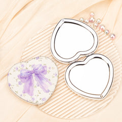 Pink Bow Heart PU Leather Compact Mirror, Double-Sided Folding Pocket Mirror