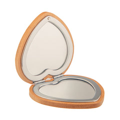 Heart Shape Bamboo Compact Mirror, Portable Pocket Makeup Mirror, Eco-Friendly Folding Mirror, Travel Mirror for Women, Girls, Purse, Gift