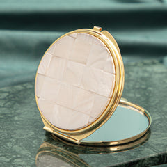 Natural Mother of Pearl Inlay Handheld Double-sided Makeup Compact Mirror 60*60mm, Portable, Eco-friendly, for Travel, Office - Perfect Gift for Women